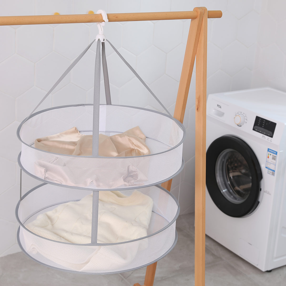 24Inch Double Layer Clothes Drying Racks Drying Rack Hanging Mesh Dry ...